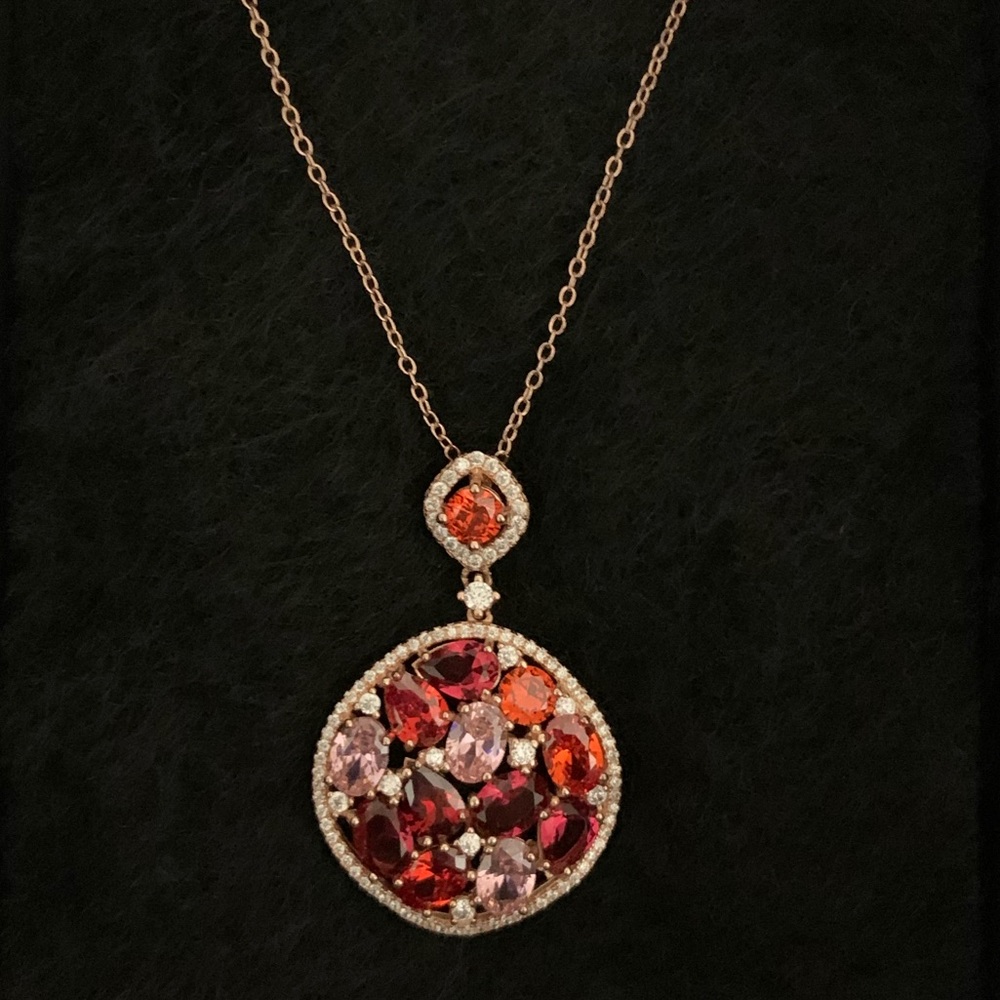 Sterling Silver Round Pendant Necklace Multicolor